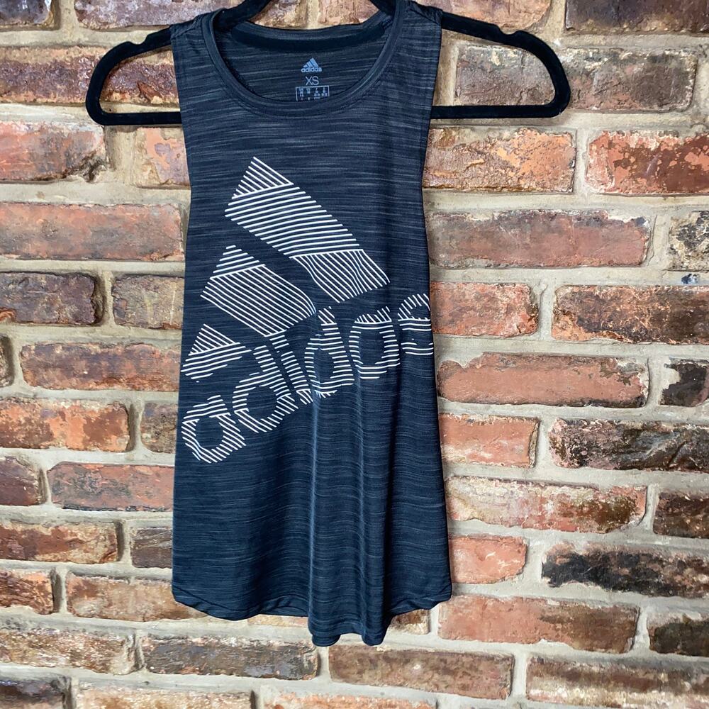 Adidas Black Gray Static Sleeveless Racerback Graphic Tank Top Women's Size XS